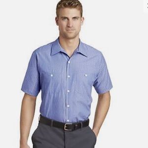 New Red Kap Mens Short Sleeve Striped Industrial Work Shirt Size Extra large